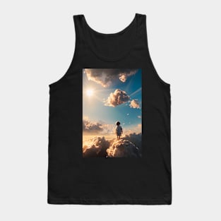 Kid stand over clouds with sunlight at the morning Tank Top